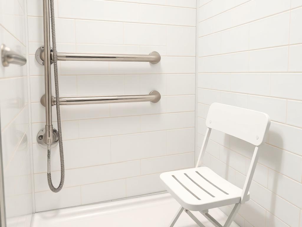 Détails de sécurité : barres d'appui et siège de douche